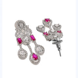 Sparkling Elegance Pink Silver-Plated Necklace Set