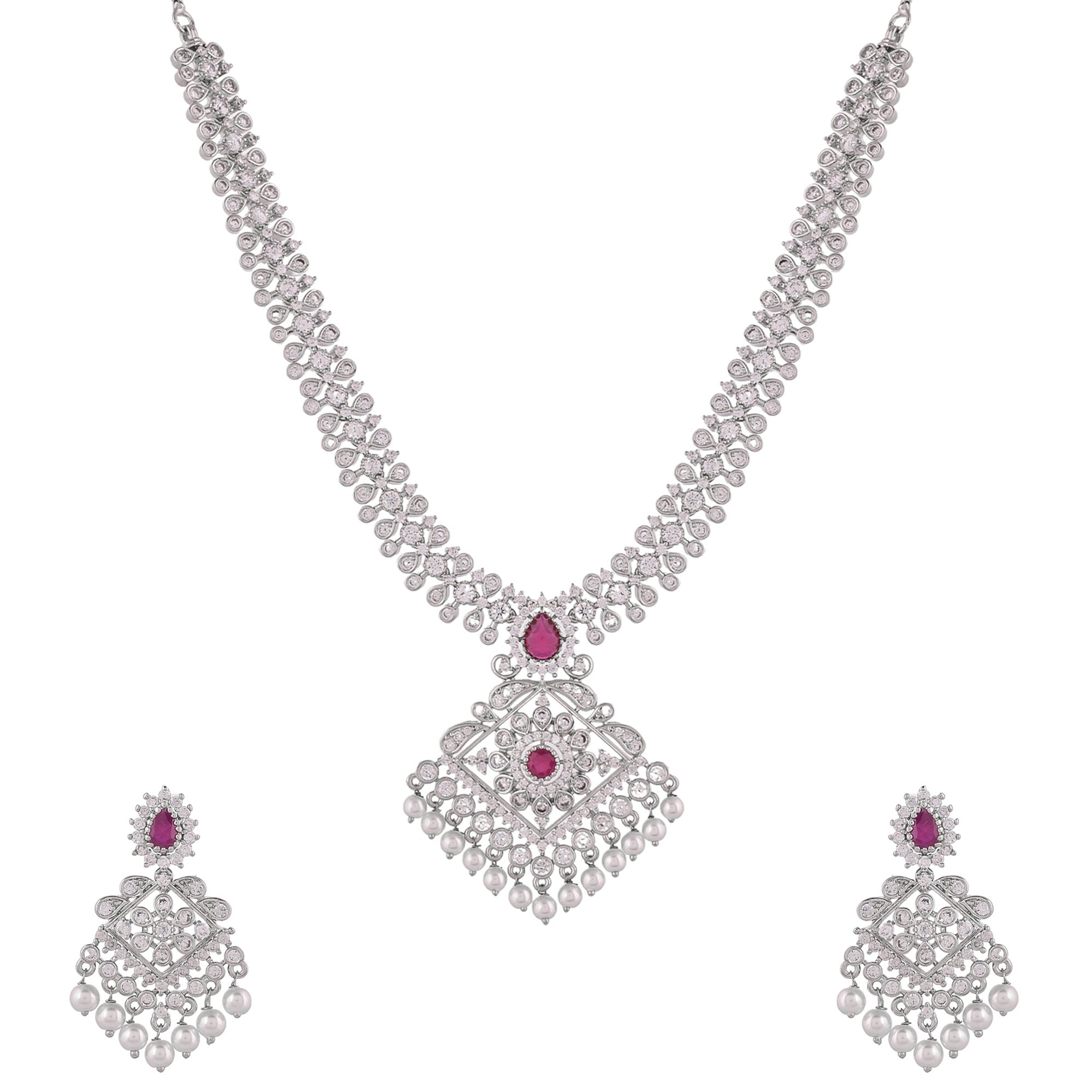 Oxidized Beautifully Crafted Cubic Zirconia Necklace Set
