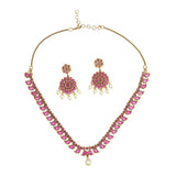 Paisley and Floral Motifs CZ and Faux Pearls Brass Gold Plated Jewellery Set