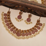 Traditional Peacock Motifs Faux Pearls and Zircons Gold Plated Brass Jewellery Set