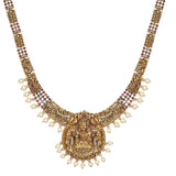 Temple Design Goddess Motifs Faux Pearls Brass Gold Plated Jewellery Set