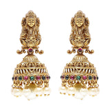 Temple Design Goddess Motifs Faux Pearls Brass Gold Plated Jewellery Set
