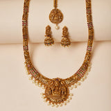 Temple Design Goddess Motifs Faux Pearls Brass Gold Plated Jewellery Set
