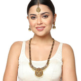 Temple Design Goddess Motifs Faux Pearls Brass Gold Plated Jewellery Set