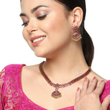 Red CZ Adorned Floral Motifs Brass Gold Plated Jewellery Set