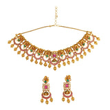 Round Cut Zircons and Faux Pearls Brass Gold Plated Jewellery Set