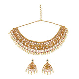 Round Cut CZ and Faux Pearls Brass Gold Plated Jewellery Set