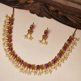 Square Cut CZ and Faux Pearls Adorned Brass Gold Plated Jewellery Set