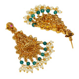 Divine Goddess Lakshmi Motifs Temple Inspired Faux Pearls and CZ Brass Gold Plated Jewellery Set