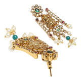 Delicate Flower Motifs Faux Pearls and Zircons Gold Plated Brass Jewellery Set