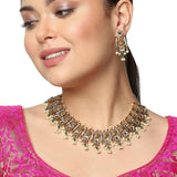 Delicate Flower Motifs Faux Pearls and Zircons Gold Plated Brass Jewellery Set