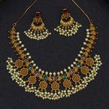 Opulent Faux Pearls and CZ Adorned Gold Plated Brass Jewellery Set