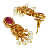 Oval Cut Zircons and Faux Pearls Adorned Brass Gold Toned Ethnic Jewellery Set