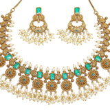 Ethnic Yellow Gold Plated Faux Pearls and CZ Brass Choker Jewellery Set