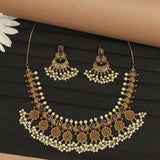 Paisley Motifs CZ Gems and Faux Pearls Gold Toned Brass Jewellery Set