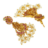 Temple Design Brass Faux Pearls Embellished Gold Plated Hasli Jewellery Set