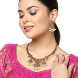Temple Design Brass Faux Pearls Embellished Gold Plated Hasli Jewellery Set