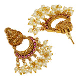 Temple Design Divine Motifs Faux Pearls and CZ Adorned Brass Gold Plated Jewellery Set