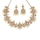 Brass Antique Inspired Faux Pearls and CZ Adorned Gold Plated Jewellery Set
