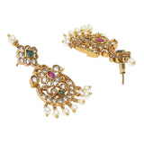 Brass Antique Inspired Faux Pearls and CZ Adorned Gold Plated Jewellery Set