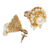 Filigree Design Zircons and Faux Pearls Embellished Gold Plated Brass Jewellery Set