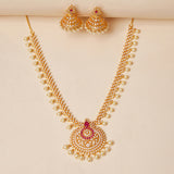 Filigree Design Zircons and Faux Pearls Embellished Gold Plated Brass Jewellery Set