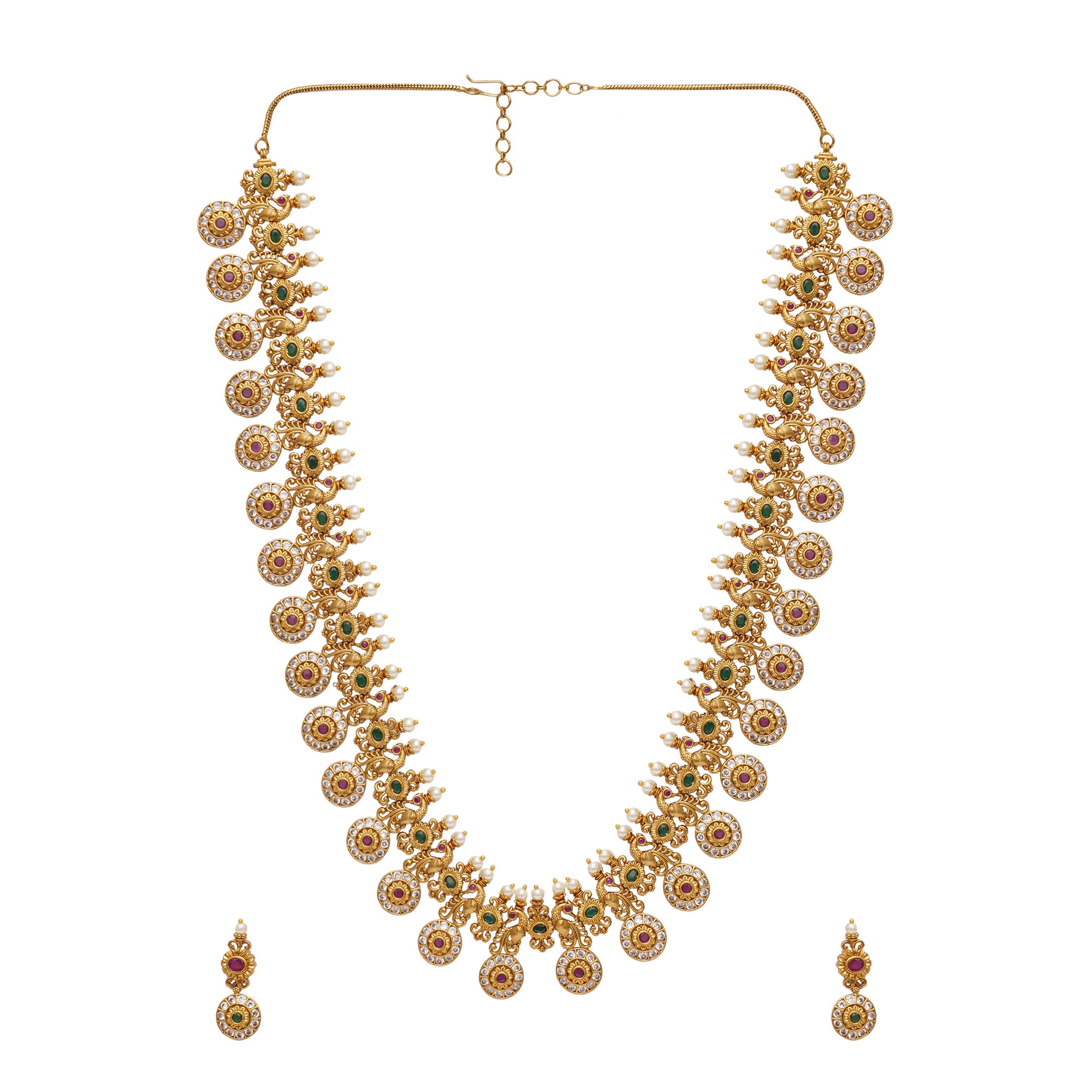 Gold Opulence Heavily Embellished Faux Pearls and Zircons Gold Plated Jewellery Set