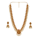 Gold Opulence Goddess Lakshmi Motif Faux Pearls and Zircons Adorned Gold Plated Jewellery Set