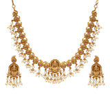 Gold Opulence Divine Goddess Motifs Faux Pearls Adorned Gold Toned Jewellery Set