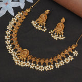 Gold Opulence Divine Goddess Motifs Faux Pearls Adorned Gold Toned Jewellery Set