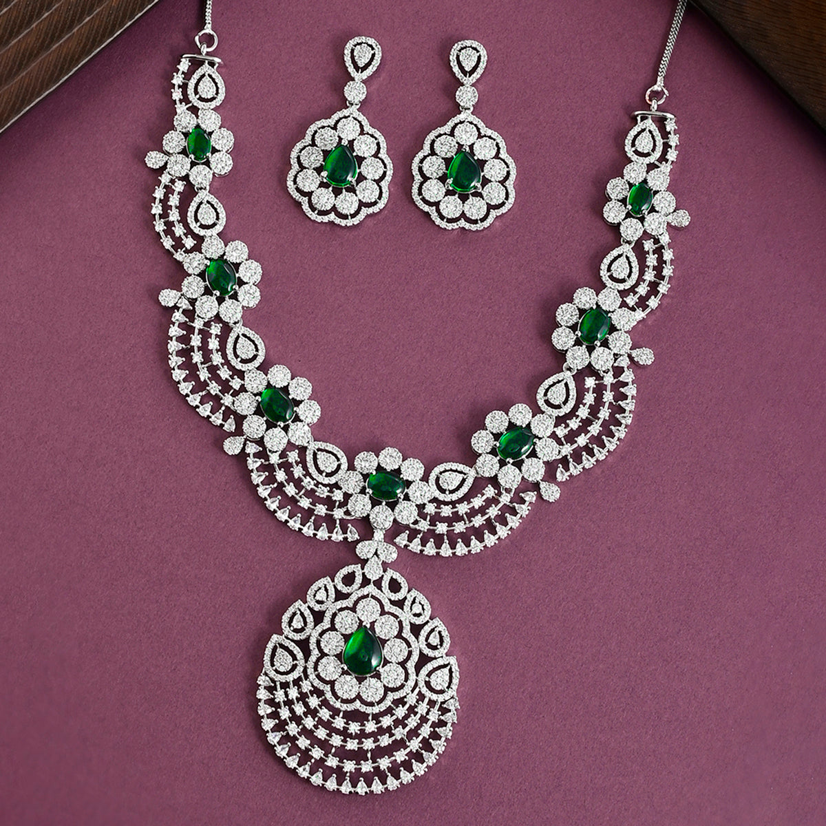 CZ Elegance Jewellery Set with Green Stones – VOYLLA