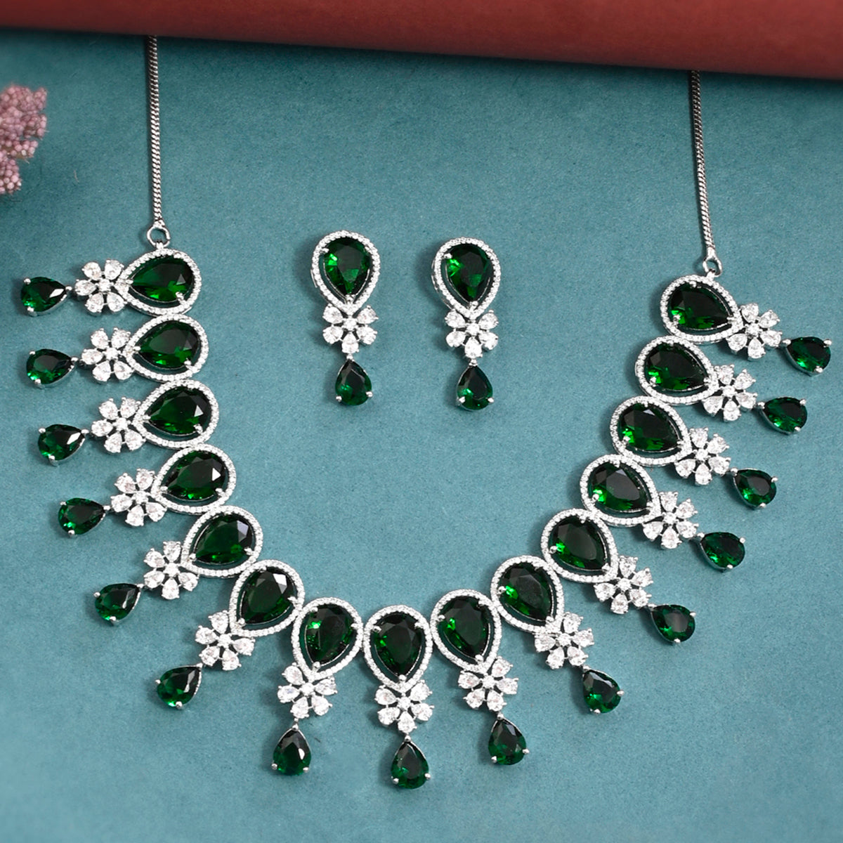 CZ Elegance Green Teardrop Zircons Jewellery Set