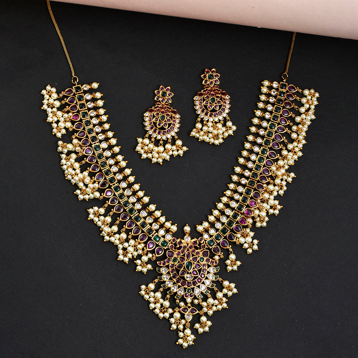 Heavily Embellished Pearl Beads Ethnic Jewellery Set – VOYLLA