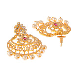 Gold Plated Cluster Setting CZ and Pearl Beads Jewellery Set