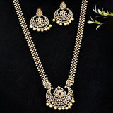 Gold Plated Cluster Setting CZ and Pearl Beads Jewellery Set