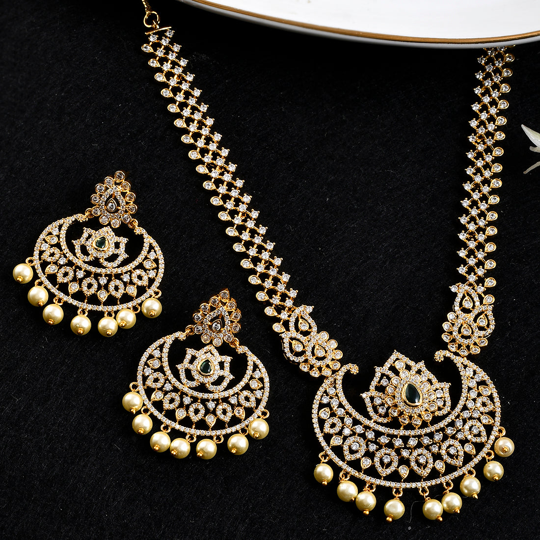 Ethnic Pearl Beads and CZ Jewellery Set