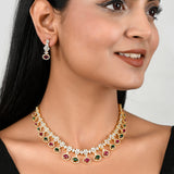 Oval Cut Green and Red CZ Jewellery Set