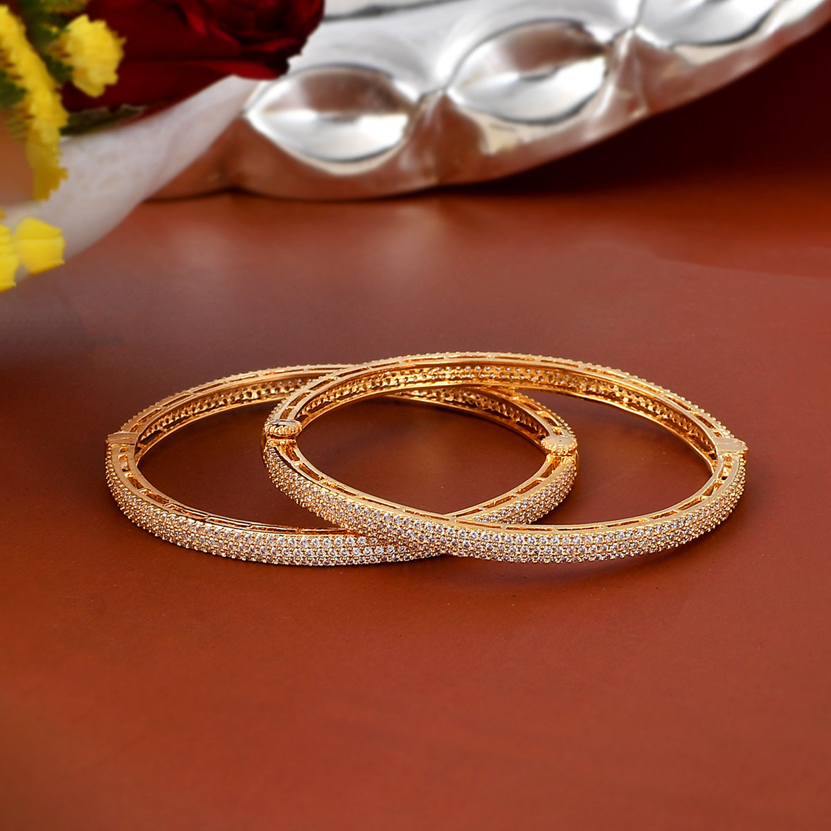Sparkling Elegance Gold Cz Studded Women Bangles – VOYLLA