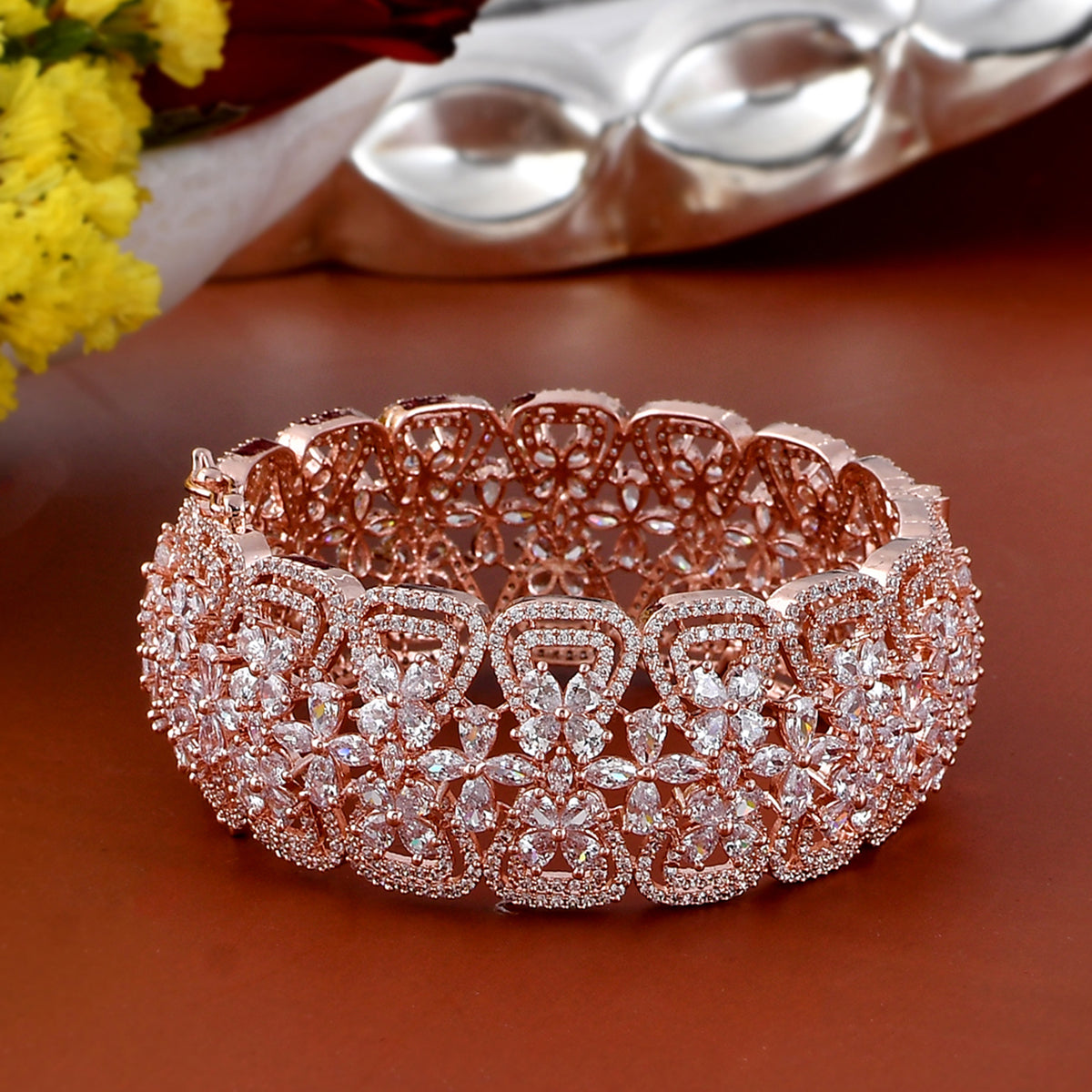 Sparkling Elegance Royal Cutwork Rose Gold Bangles