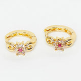 Gem Dainty Hoop Earrings with Pink Stone