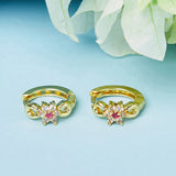 Gem Dainty Hoop Earrings with Pink Stone