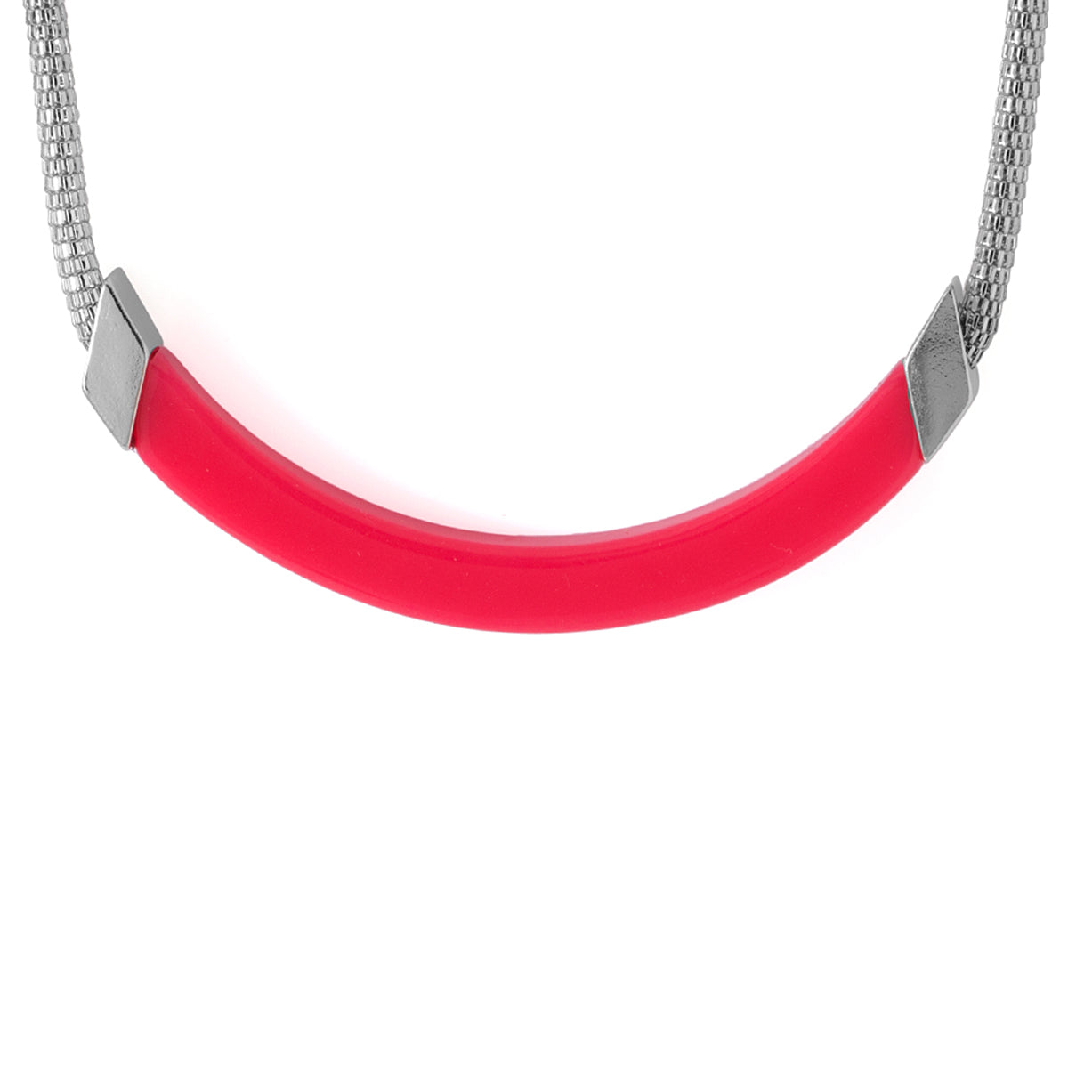 Pink Trendy Necklace in Silver Tone