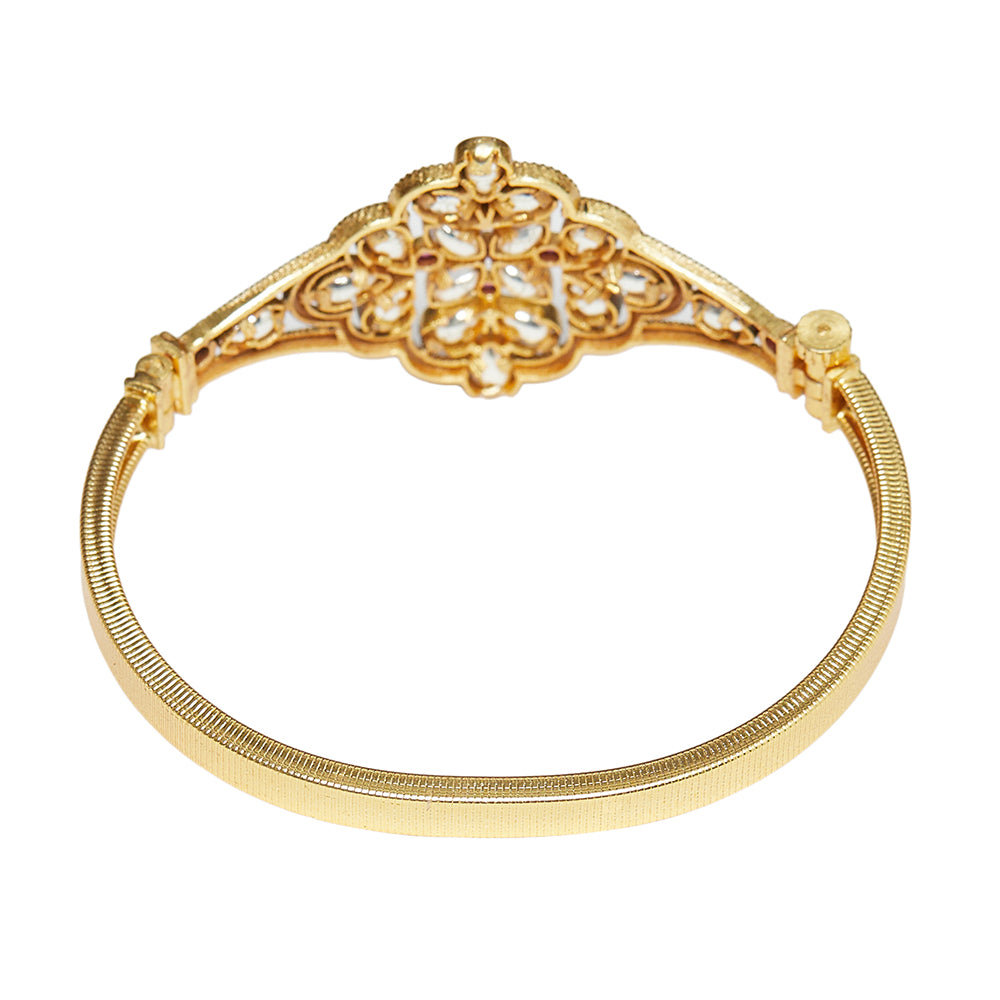 Ethnic Style Brass Faux Kundan Embellished Gold Plated Bracelet