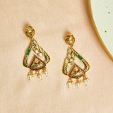 Gold Plated Vintage Inspired Faux Kundan Brass Drop Earrings