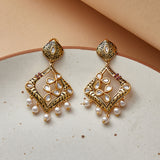 Teardrop Faux Kundan Embellished Gold Plated Brass Earrings