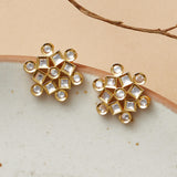 Brass Yellow Gold Plated Faux Kundans Adorned Stud Earrings