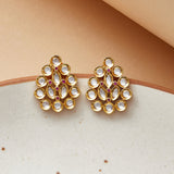 Stud Style Faux Round Cut Kundans Adorned Brass Gold Toned Earrings