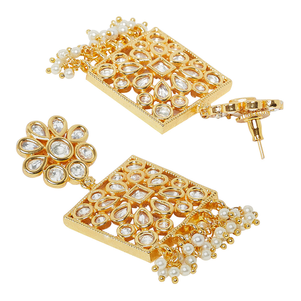 Cluster Setting Faux Kundan and White Pearls Adorned Gold Plated Brass Jewellery Set