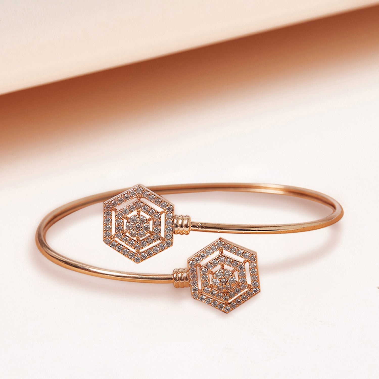 Rose Gold Bracelet with Modern Hexagon Design