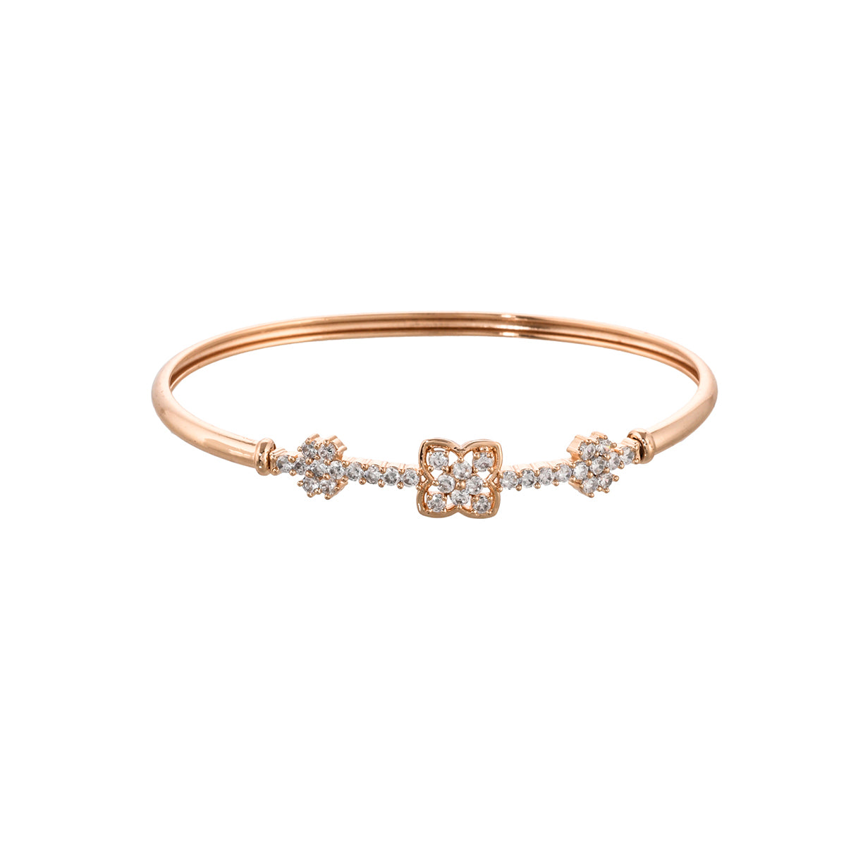 Sparkling Elegance Minimalistic Floral Rose Gold Plated Zircons Adorned Brass Bracelet